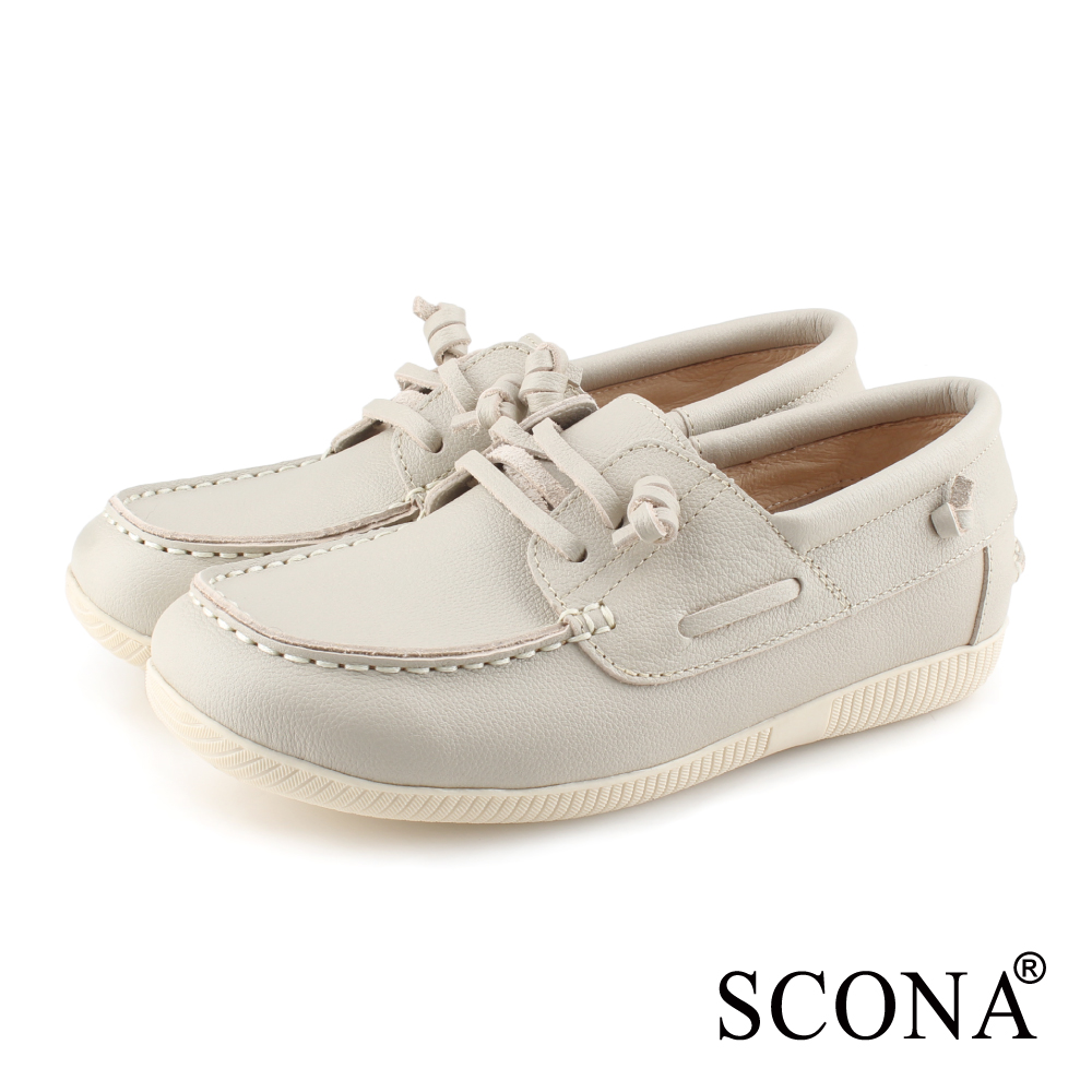 SCONA 蘇格南 全真皮 舒適休閒帆船鞋(灰白色 7356