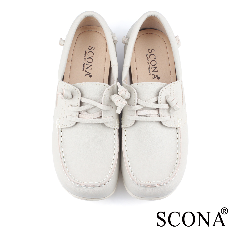 SCONA 蘇格南 全真皮 舒適休閒帆船鞋(灰白色 7356