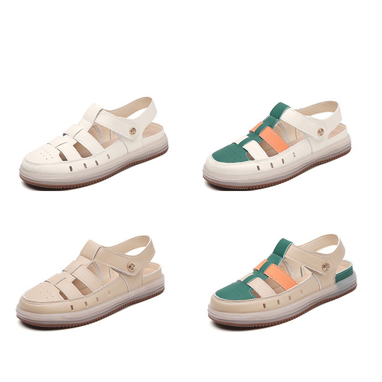 Taroko 寬版羅馬拼色真皮圓頭休閒涼鞋(4色可選) 推薦