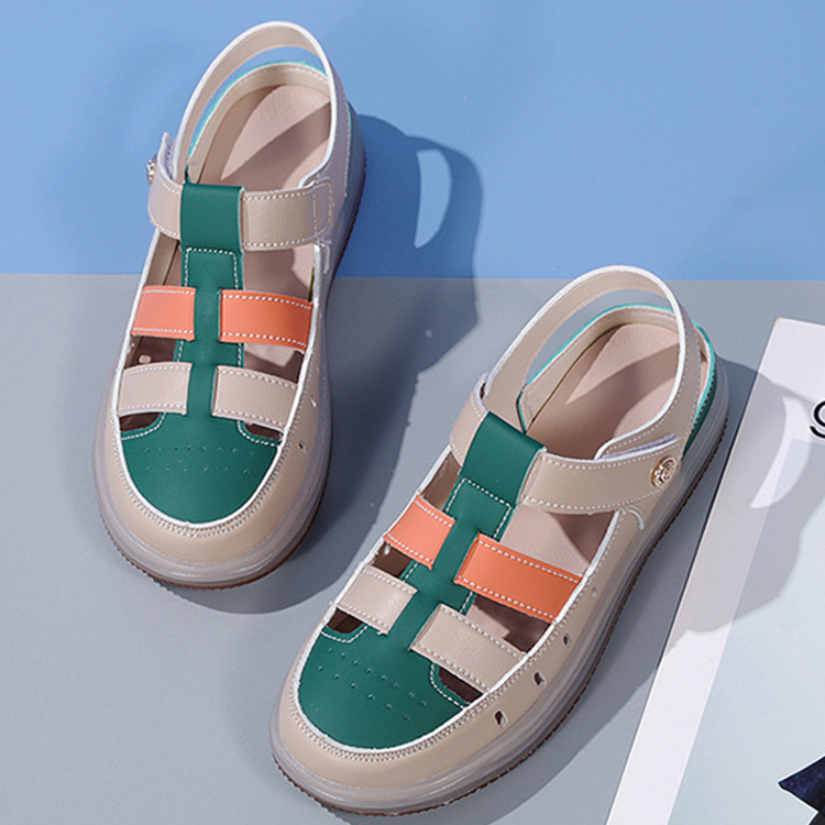 Taroko 寬版羅馬拼色真皮圓頭休閒涼鞋(4色可選) 推薦