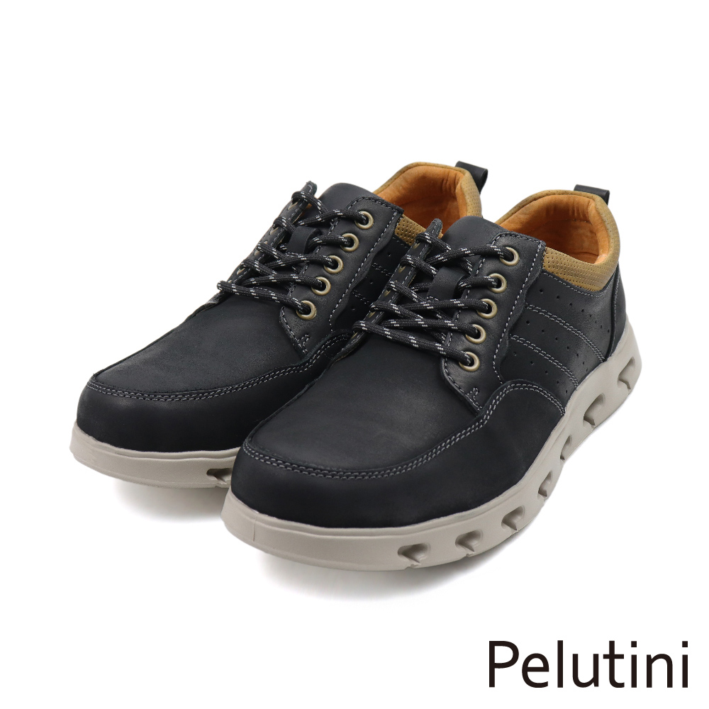 Pelutini 輕量氣墊透氣綁帶造型休閒鞋 黑色(4201