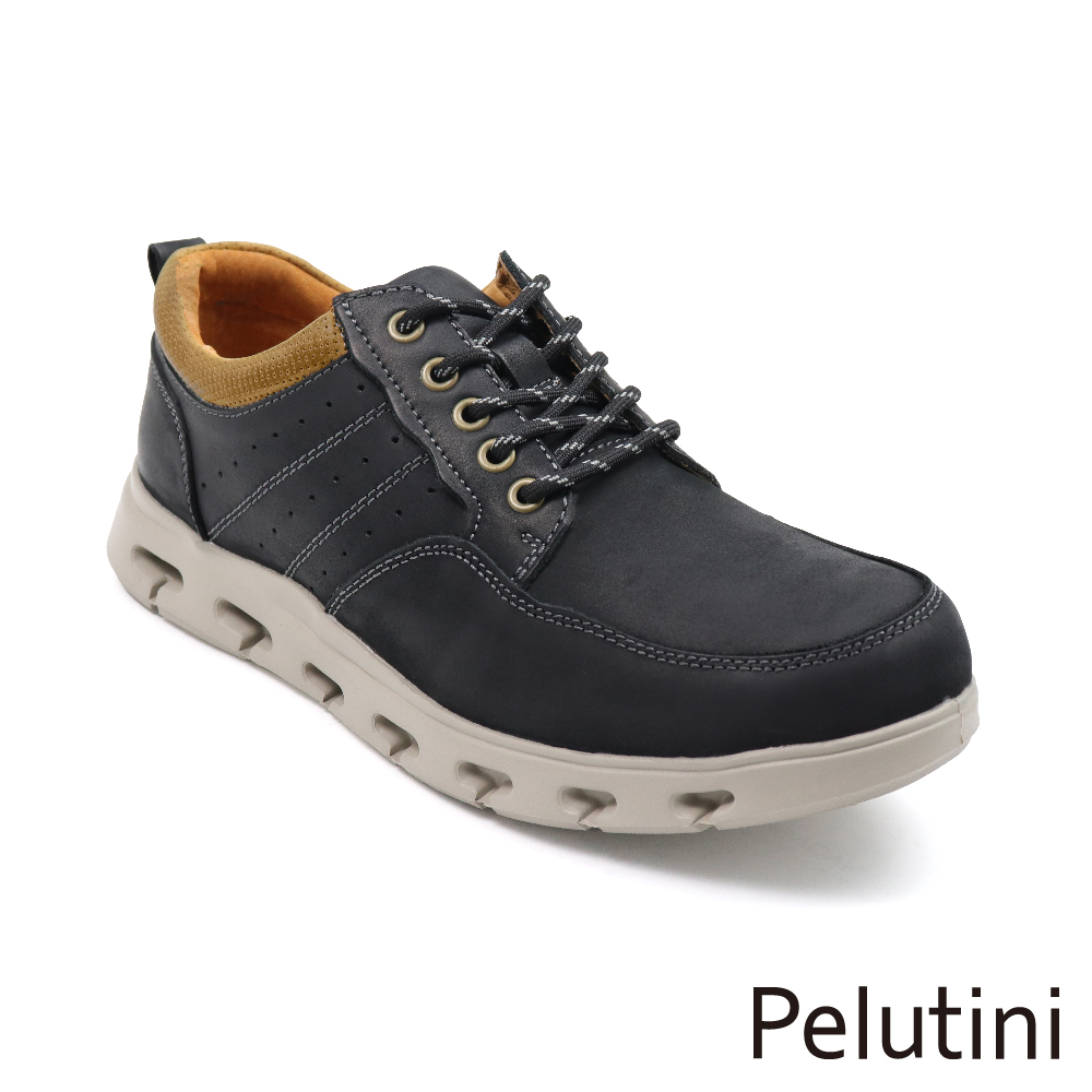 Pelutini 輕量氣墊透氣綁帶造型休閒鞋 黑色(4201