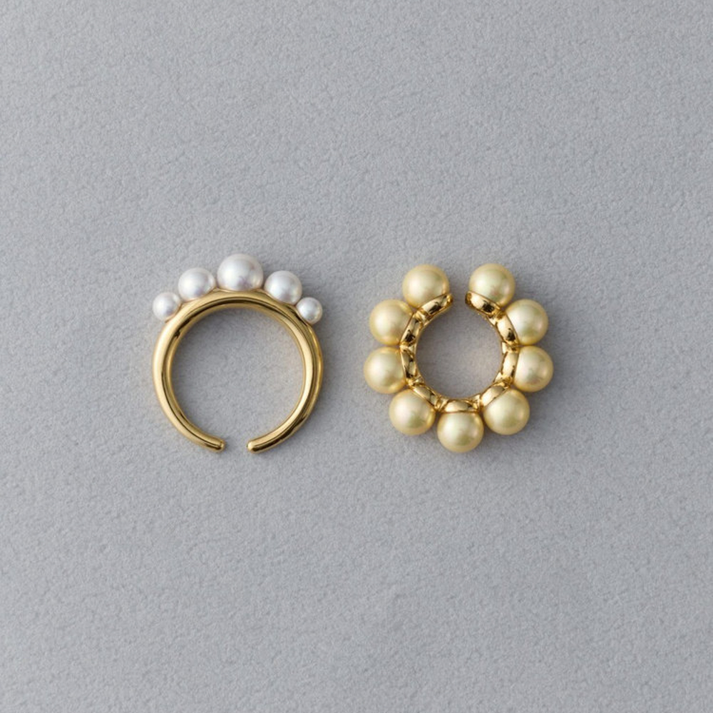 ete Ring Cuff 2WAY 珍珠耳釦戒指組合(金色