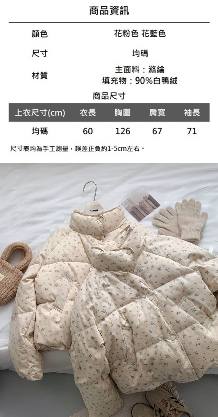 米蘭精品 真羽絨90%鴨絨羽絨外套(韓系田園風碎花女夾克2色 米蘭精品 真羽絨90%鴨絨羽絨外套(韓系田園風碎花女夾克2色