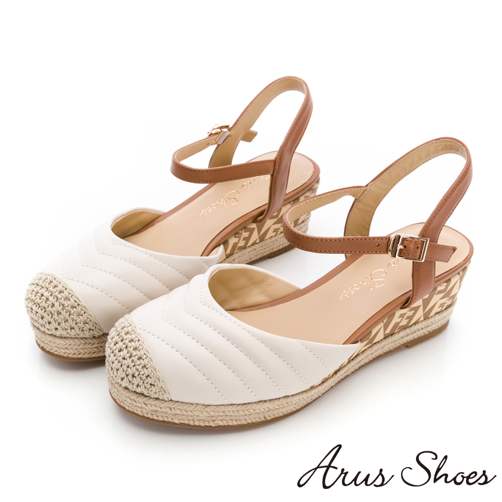 GDC 質感羊皮柔軟麵包感草編楔型厚底涼鞋-米白(41249 GDC 質感羊皮柔軟麵包感草編楔型厚底涼鞋-米白(41249