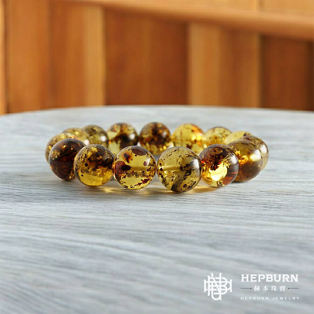 赫本珠寶 老礦琥珀花珀蜜蠟手鍊-A02(13mm) 推薦