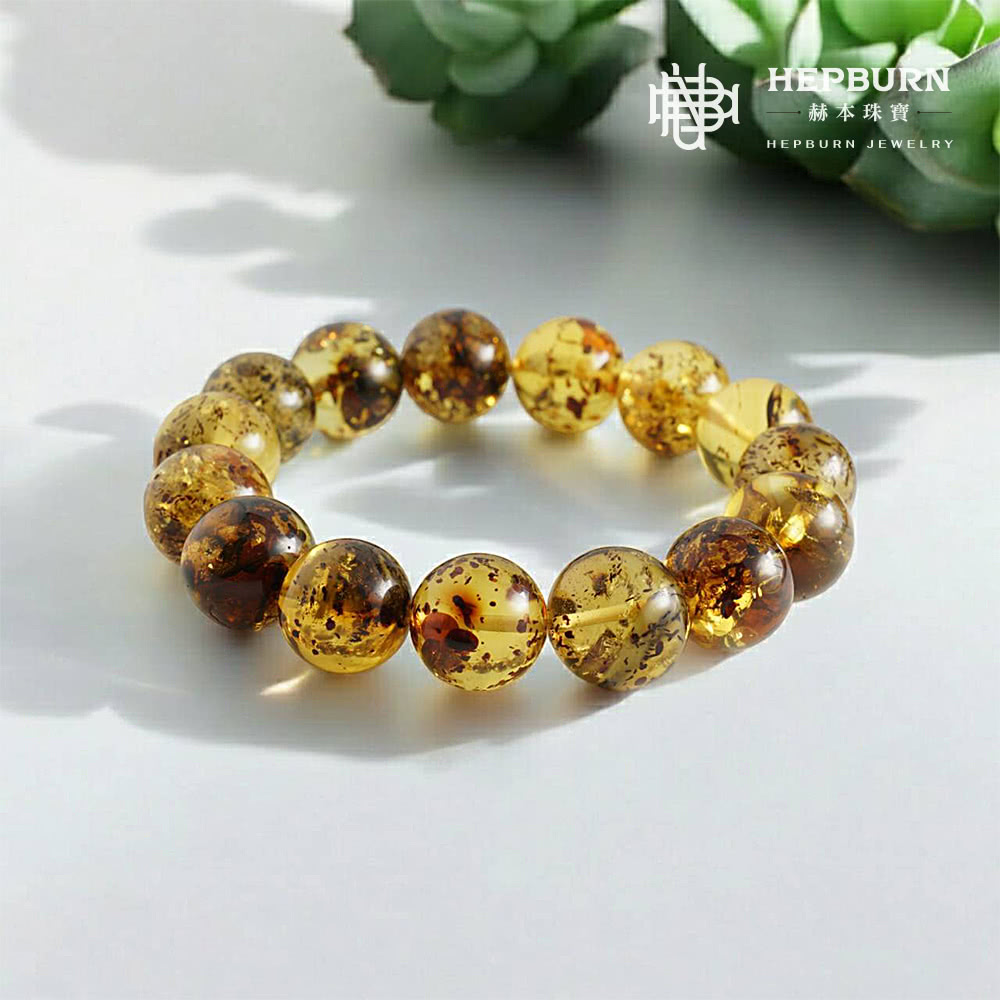 赫本珠寶 老礦琥珀花珀蜜蠟手鍊-A02(13mm) 推薦
