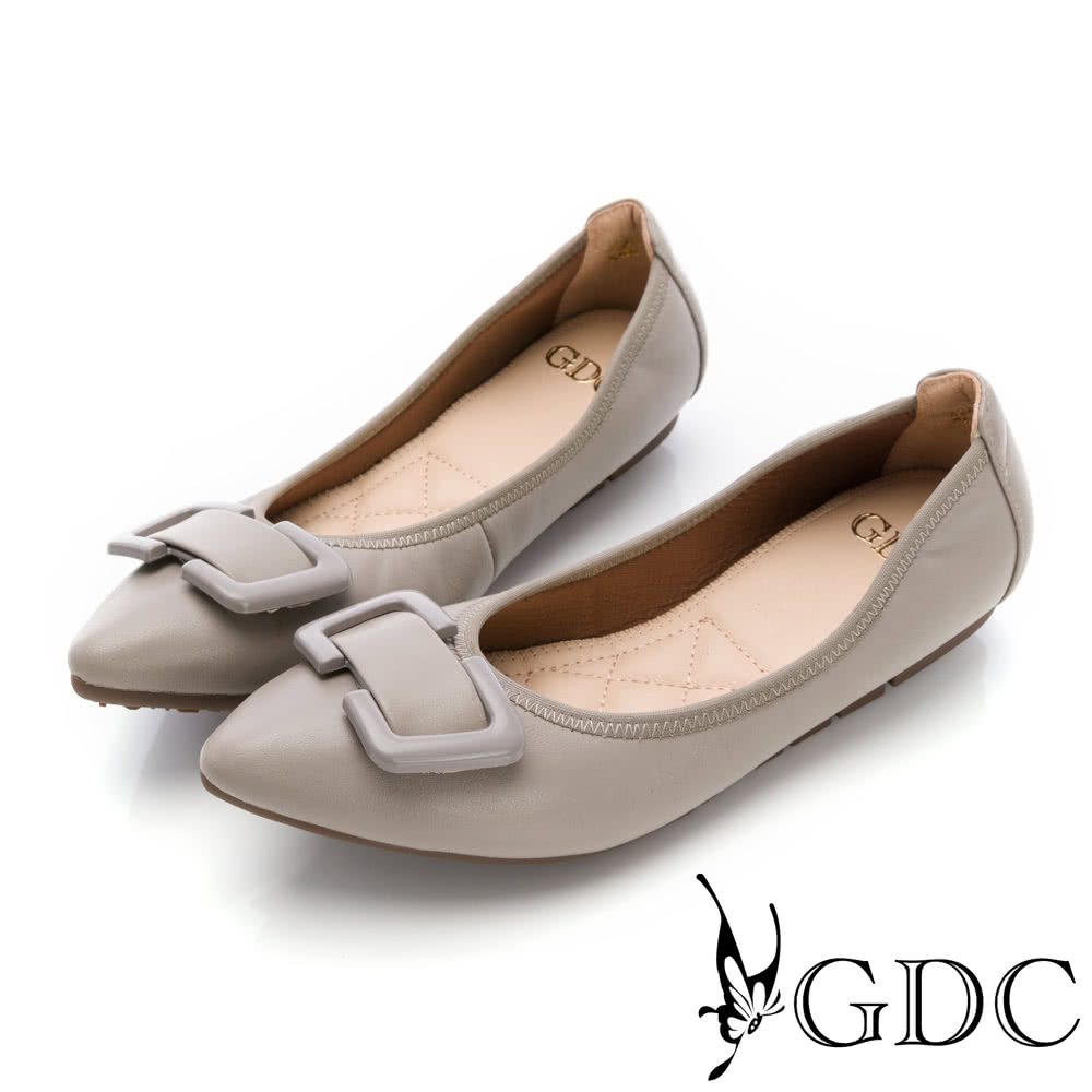 GDC 尖頭方釦優雅法式女伶平底鞋-灰色(424772-15