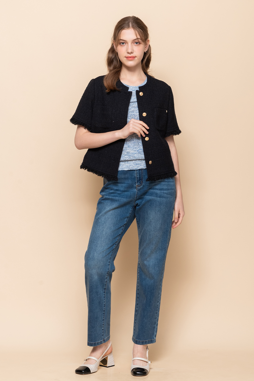 perng yuh 芃諭名品 輕漾光采 流蘇 花紗 短袖外套