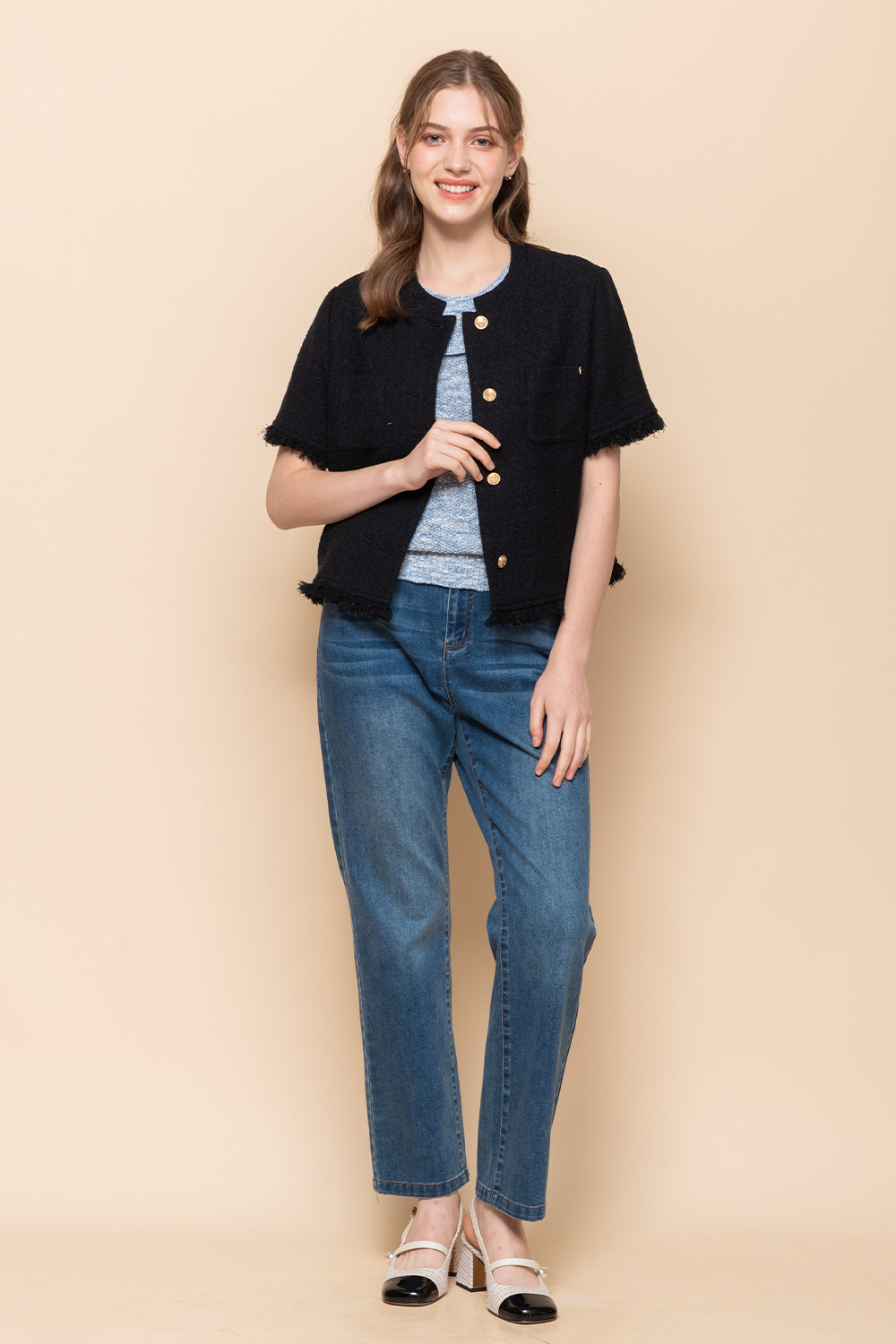 perng yuh 芃諭名品 輕漾光采 流蘇 花紗 短袖外套