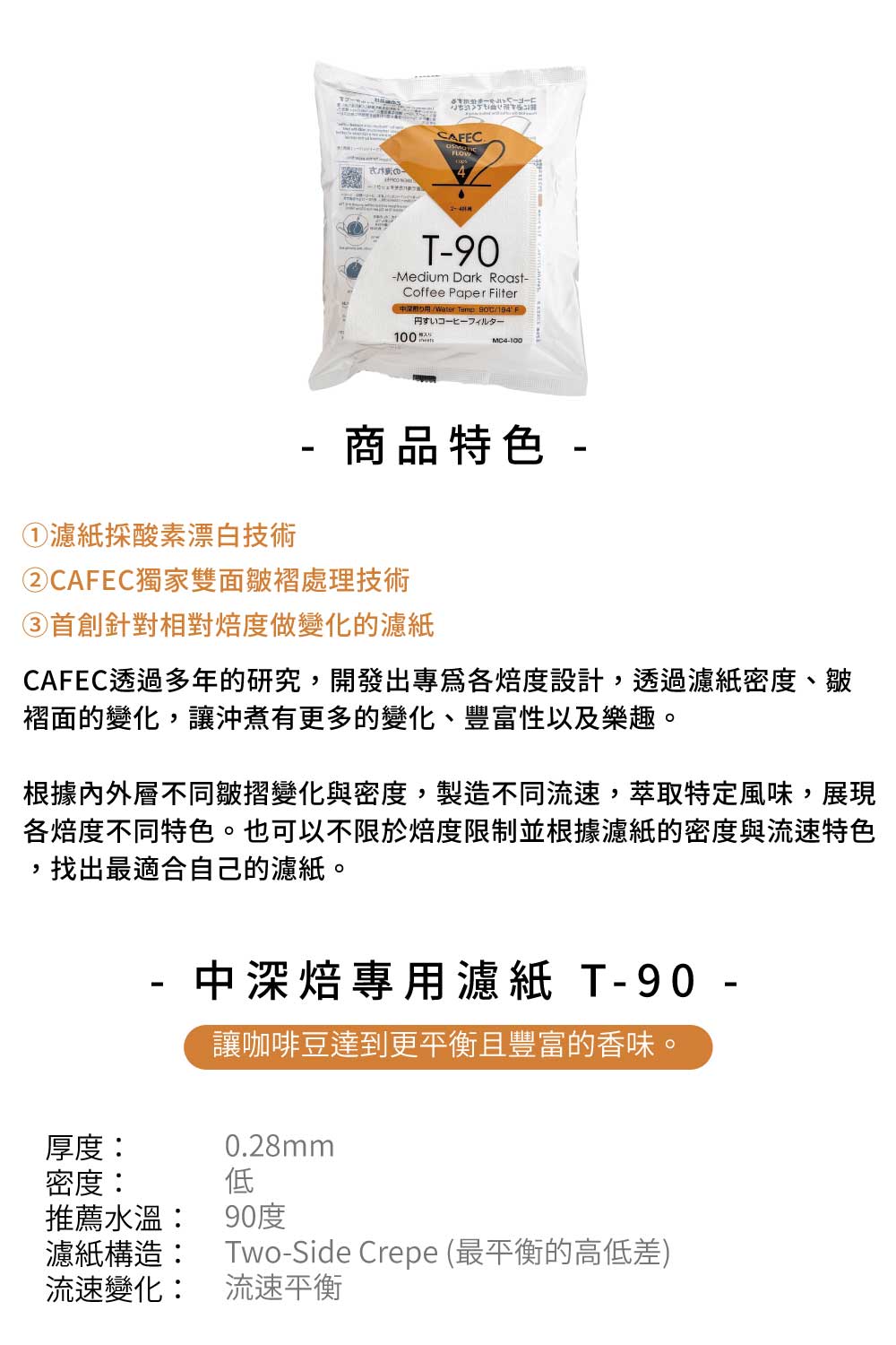 CAFEC 三洋 CAFEC 烘焙度分級 錐形濾紙 2-4杯