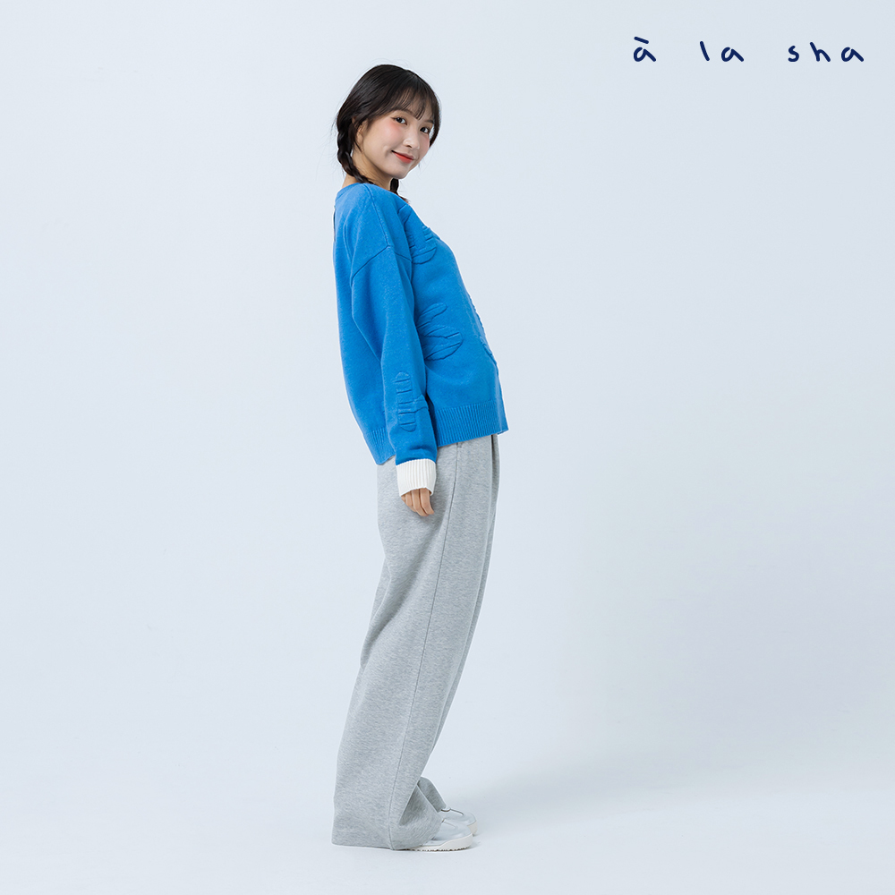 a la sha 立體緹花LOGO長袖毛衣 推薦