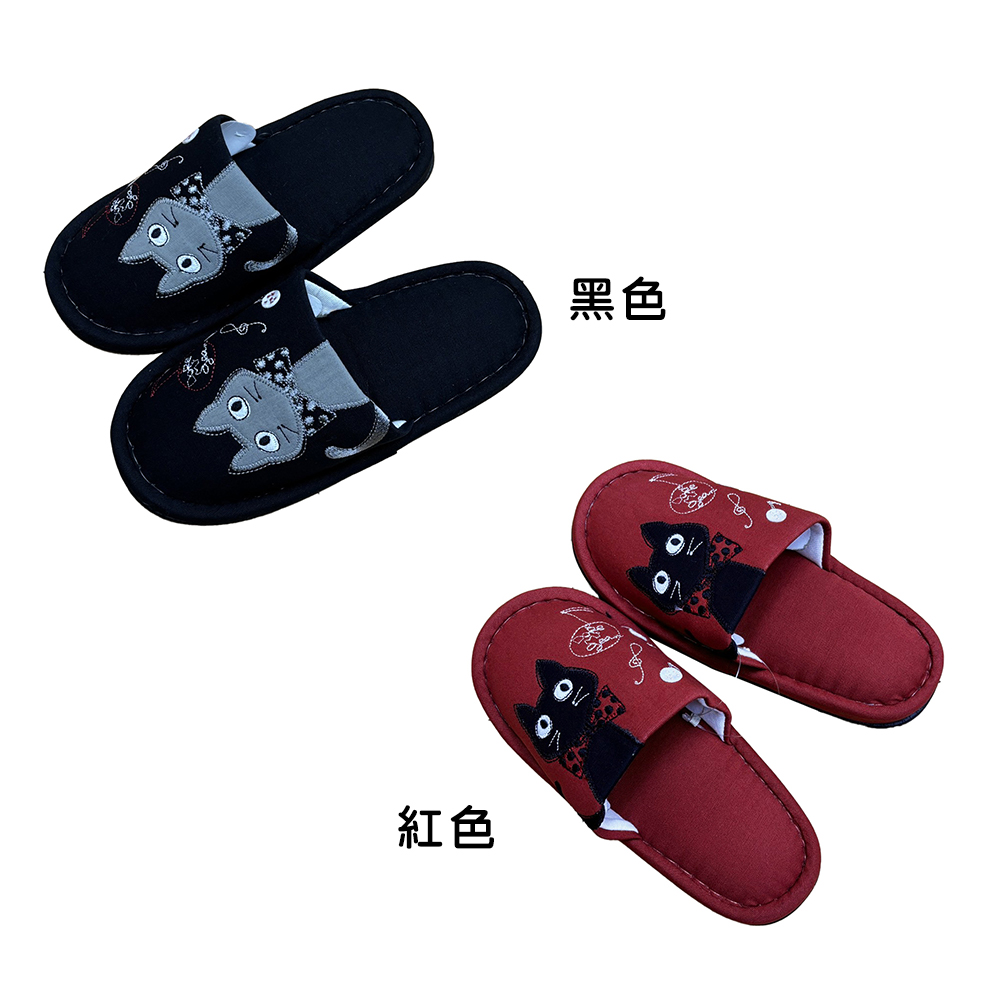 小樽漁場 日本製 小黑貓室內靜音拖鞋(22-24.5CM 室