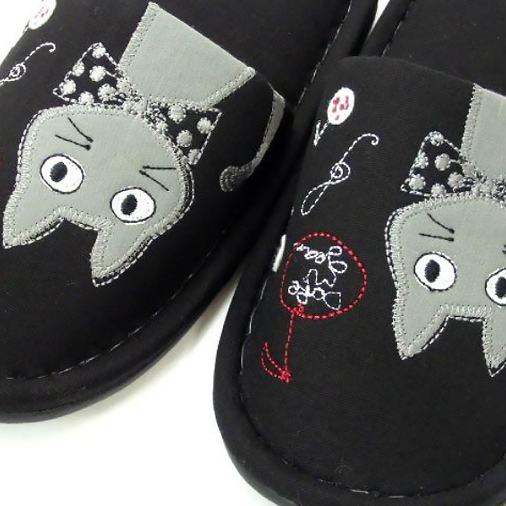 小樽漁場 日本製 小黑貓室內靜音拖鞋(22-24.5CM 室