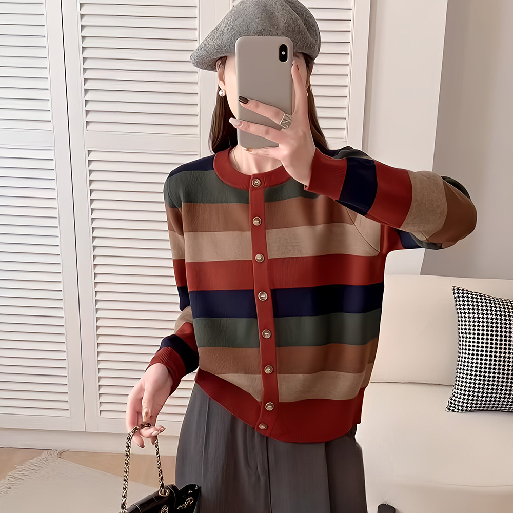 chai yan 采妍 撞色色塊鈕扣厚針織長袖上衣(秋冬新款