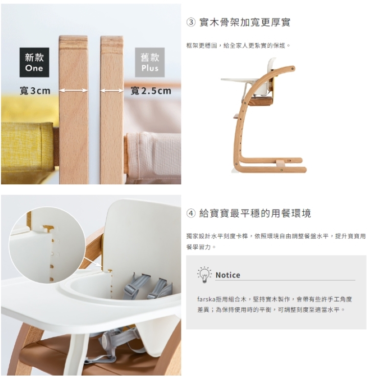 獨家設計水平刻度卡榫,依照環境自由調整餐盤水平,提升寶寶用