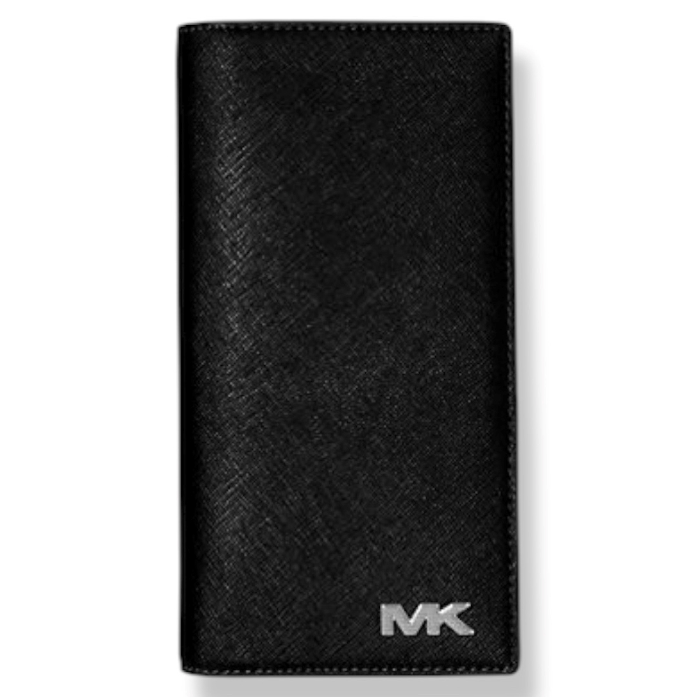 Michael Kors 男生 掀蓋式 長夾 素面黑色 立體