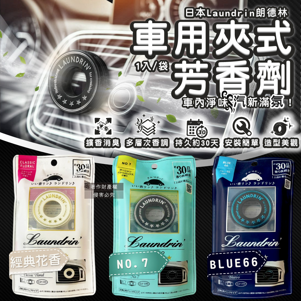 日本Laundrin朗德林 TOKYO汽車空調出風口專用夾式