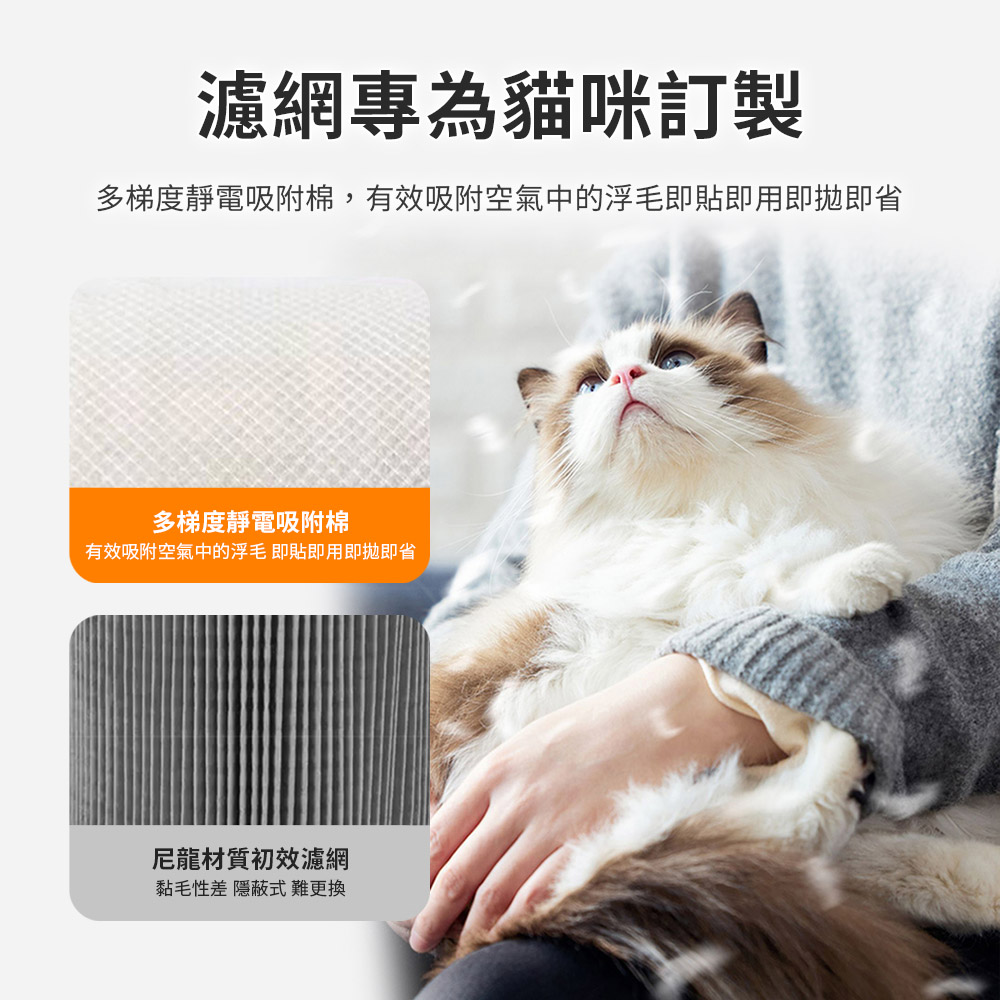 多梯度靜電吸附棉,有效吸附空氣中的浮毛即貼即用即拋即省
