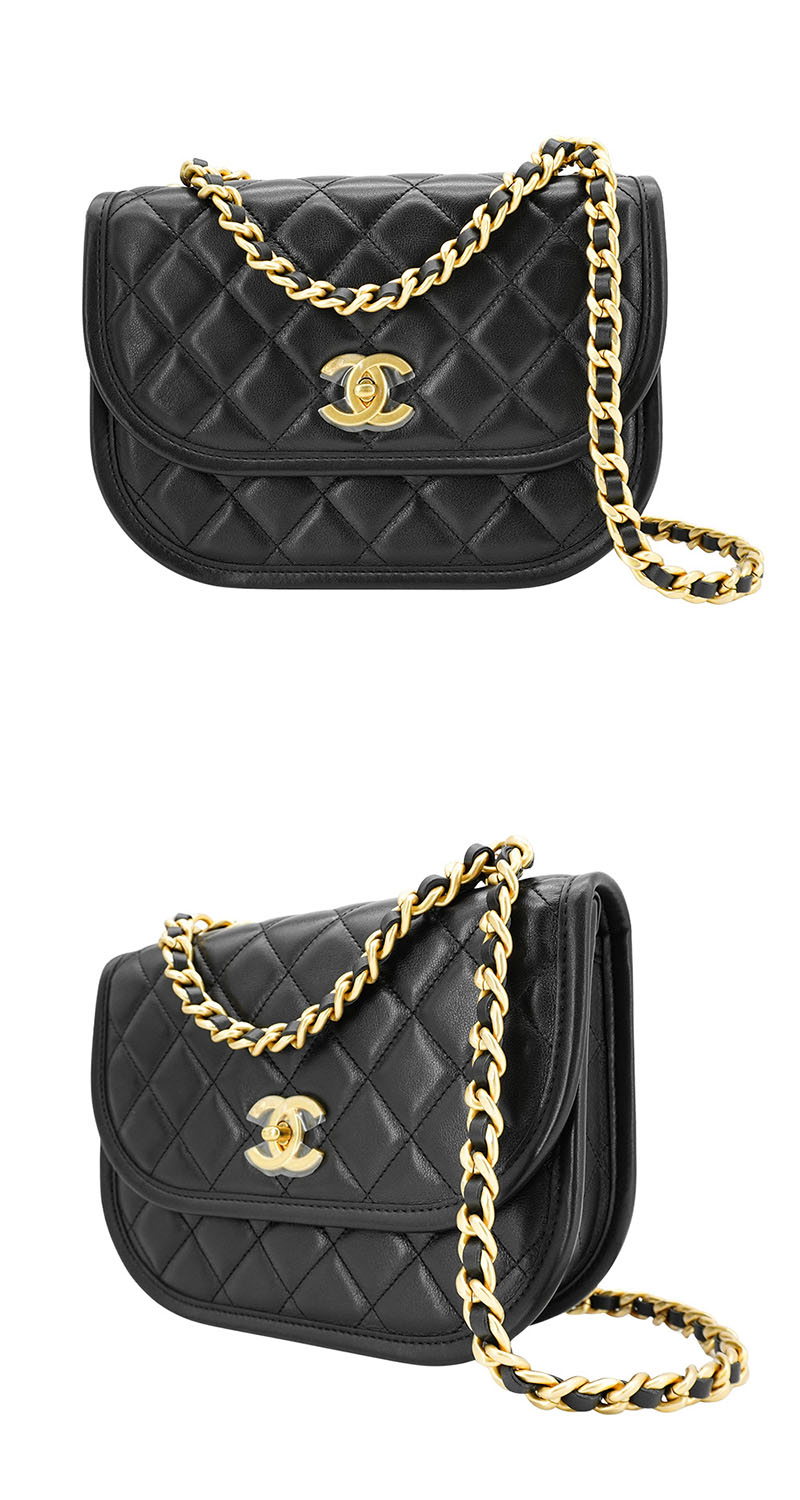 CHANEL 香奈兒 展示品 小牛皮菱格霧金鍊二用馬鞍包(A