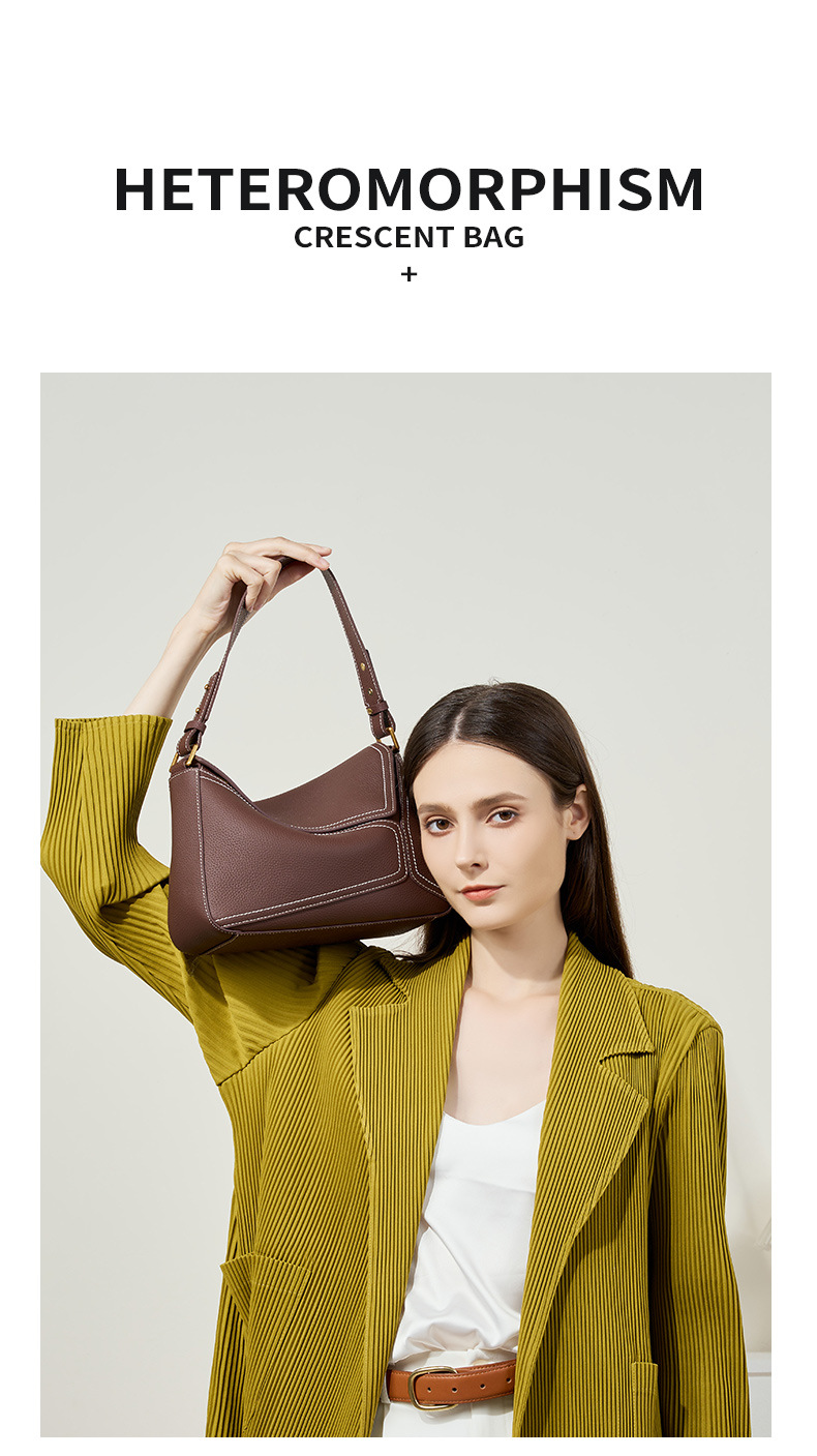 達賀尊爵 頭層牛皮包包女單肩腋下包幾何包女真皮枕頭包斜挎通勤