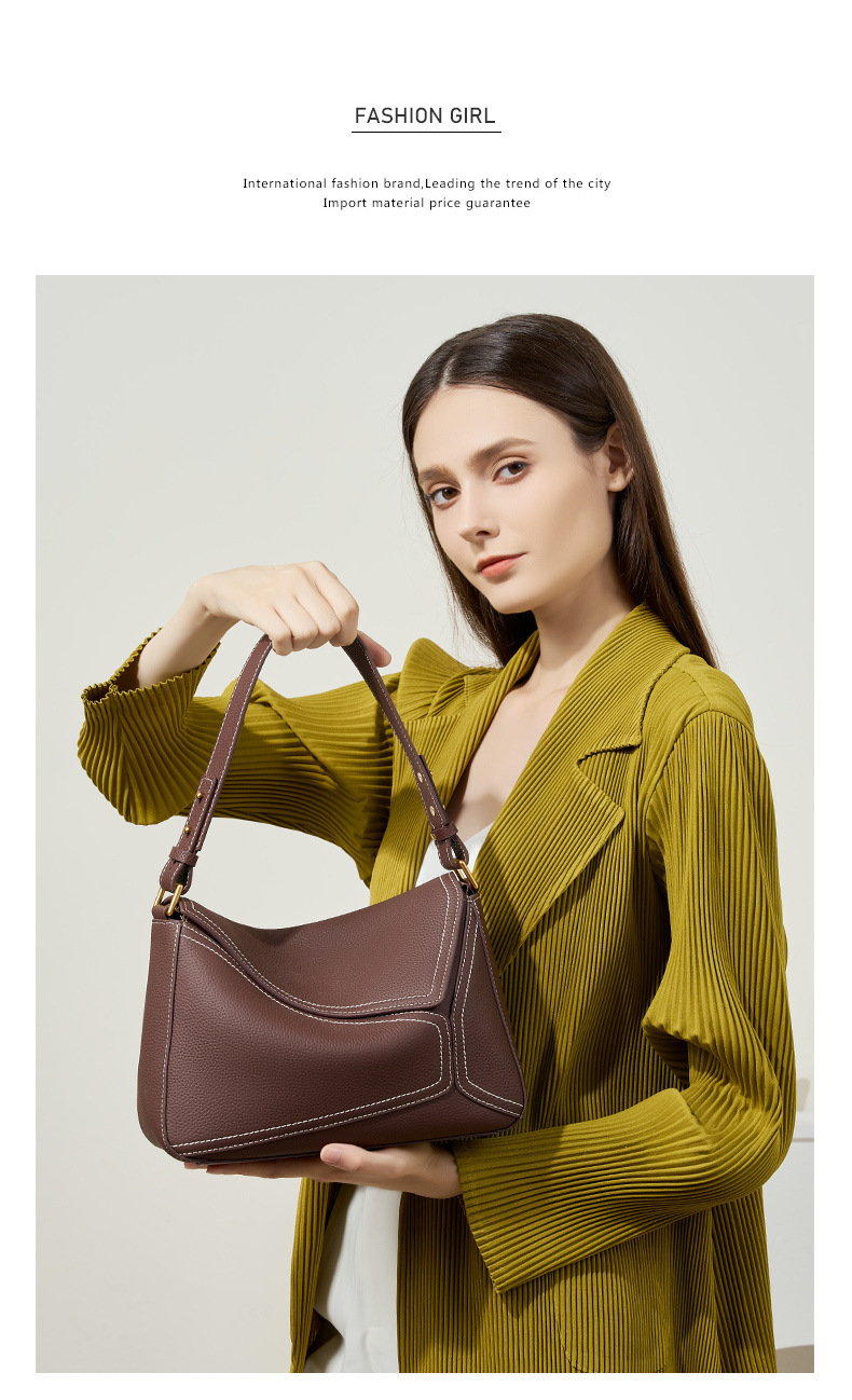 達賀尊爵 頭層牛皮包包女單肩腋下包幾何包女真皮枕頭包斜挎通勤