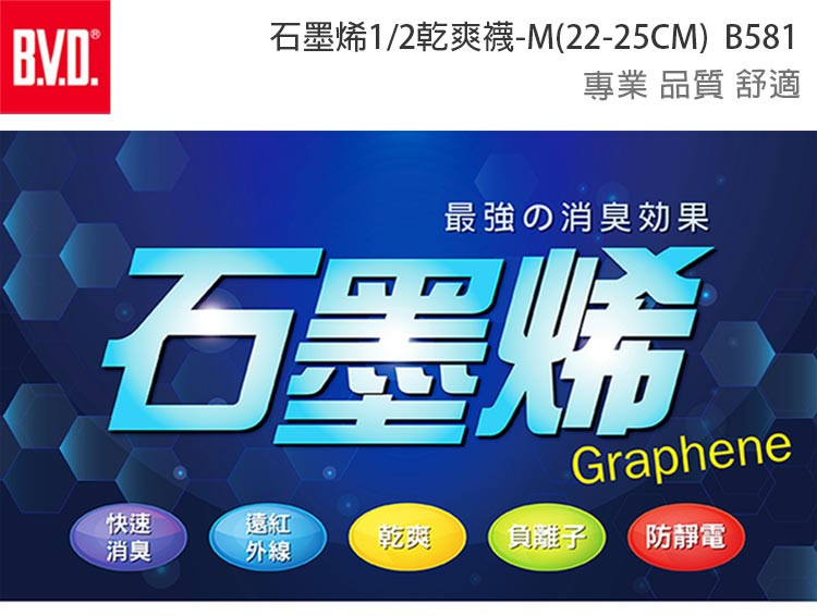 BVD 10雙組-石墨烯1/2乾爽襪-M(B581襪子-除臭