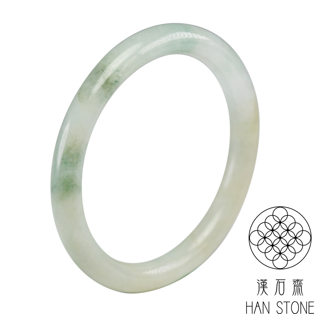漢石齋 天然翡翠A貨 圓條手鐲玉鐲 飄花種帶黃翡(手圍18.