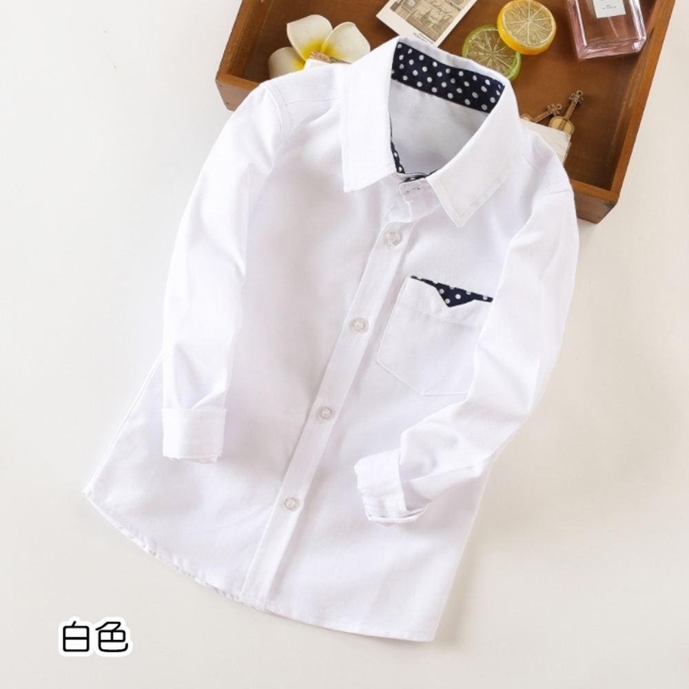 橘魔法 長袖深藍點點滾邊小口袋襯衫(畢業典禮 表演 襯衫 花