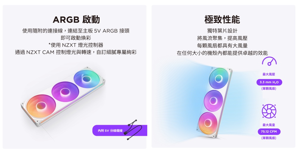 通過 NZXT CAM 控制燈光與轉速,自訂細膩專屬絢彩