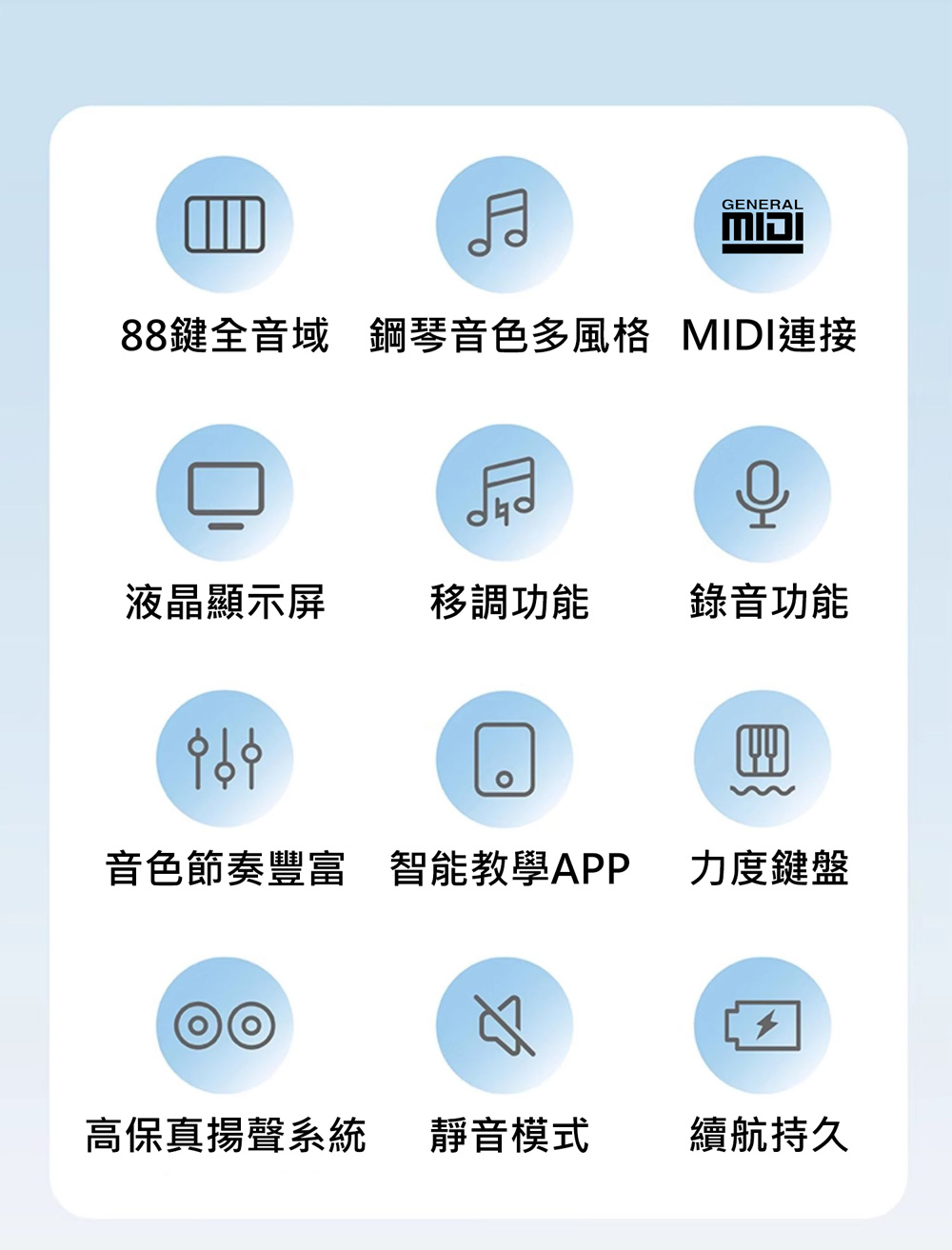 88鍵全音域 鋼琴音色多風格 MIDI連接