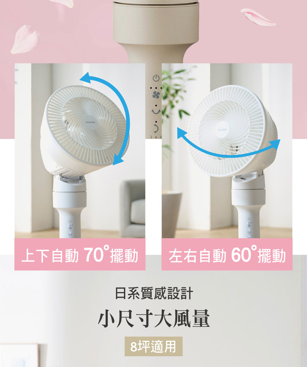上下自動70擺動 左右自動 60擺動 日系質感設計 小尺寸大風量 8坪適用