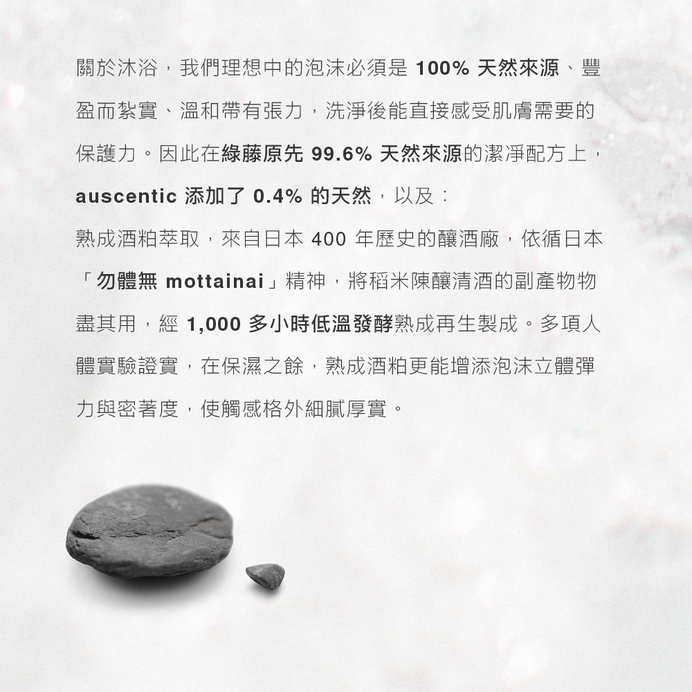 保護力。因此在綠藤原先 99.6% 天然來源的潔淨配方上,