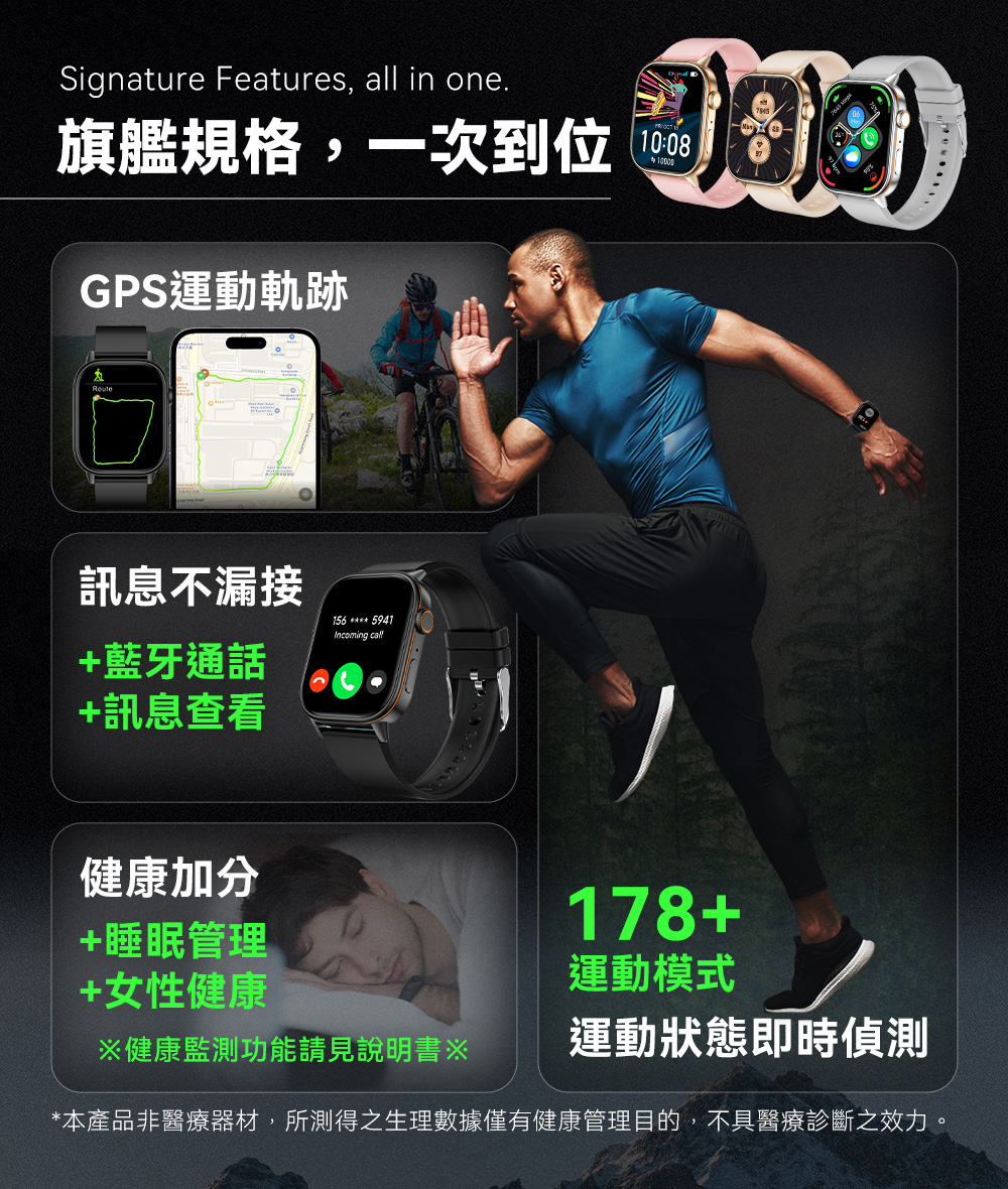 本產品非醫療器材,所測得之生理數據僅有健康管理目的,不具醫療診斷之效力。