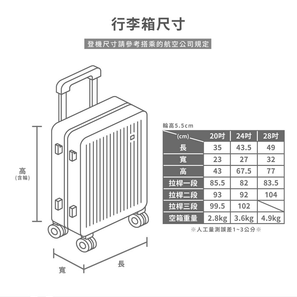 登機尺寸請參考搭乘的航空公司規定