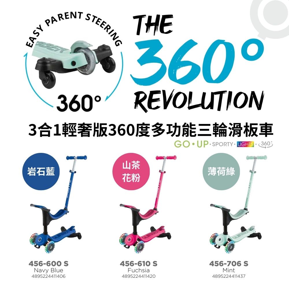 3合1輕著版360度多功能三輪滑板車 山茶 岩石藍 花粉 薄荷綠