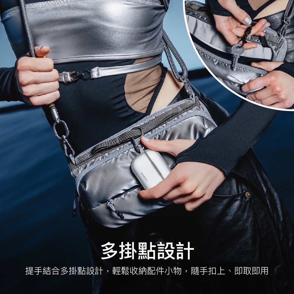 多掛點設計 提手結合多掛點設計,輕鬆收納配件小物,隨手扣上、即取即用 
