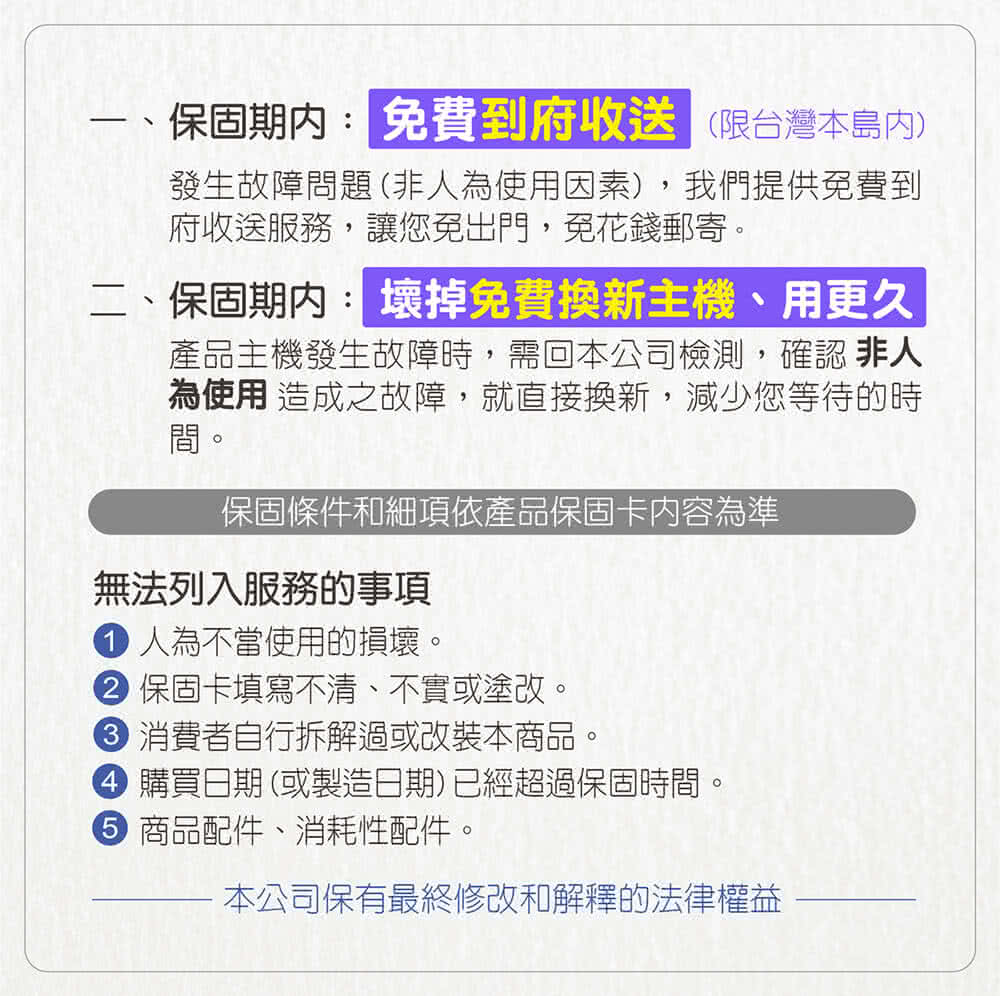 為使用 造成之故障,就直接換新,減少您等待的時