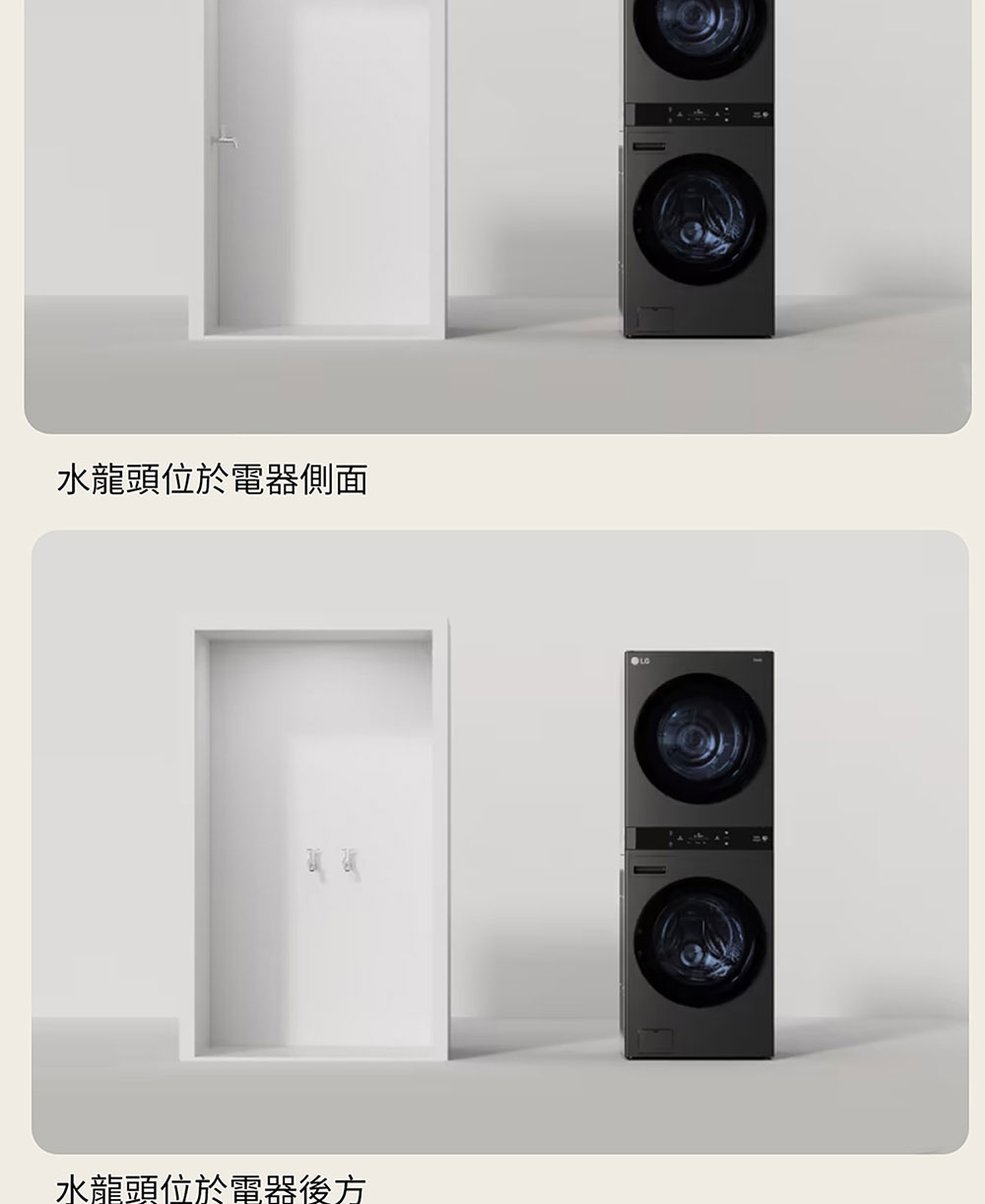 水龍頭位於電器側面 水龍頭位於電器後方 