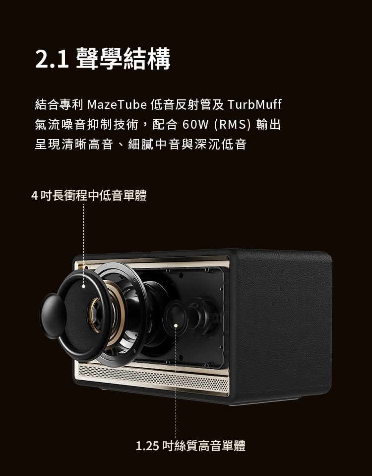 結合專利 MazeTube 低音反射管及 TurbMuff