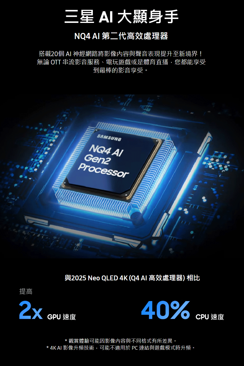 4KAI 影像升頻技術,可能不適用於 PC 連結與遊戲模式時升頻。