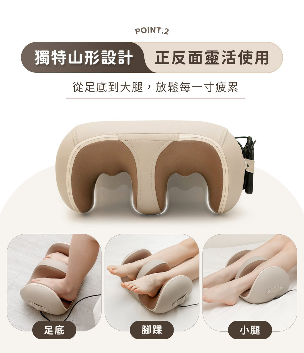 獨特山形設計 正反面靈活使用 從足底到大腿,放鬆每一寸疲累 足底 腳踝 小腿 