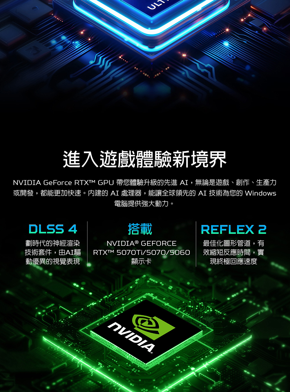 NVIDIA GeForce RTXT GPU 帶您體驗升級的先進 AI,無論是遊戲、創作、生產力