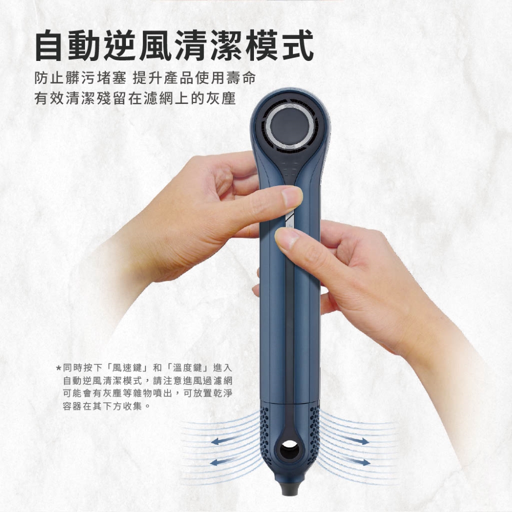 自動逆風清潔模式,請注意進風過濾網