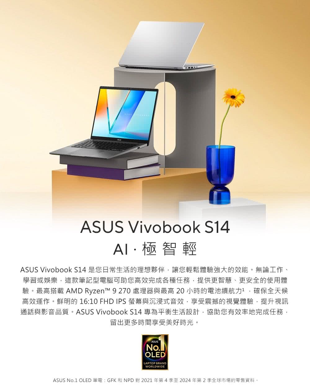 ASUS No.1 OLED 筆電 GFK 和NPD對2021年第4季至2024年第2季全球市場的零售資料。