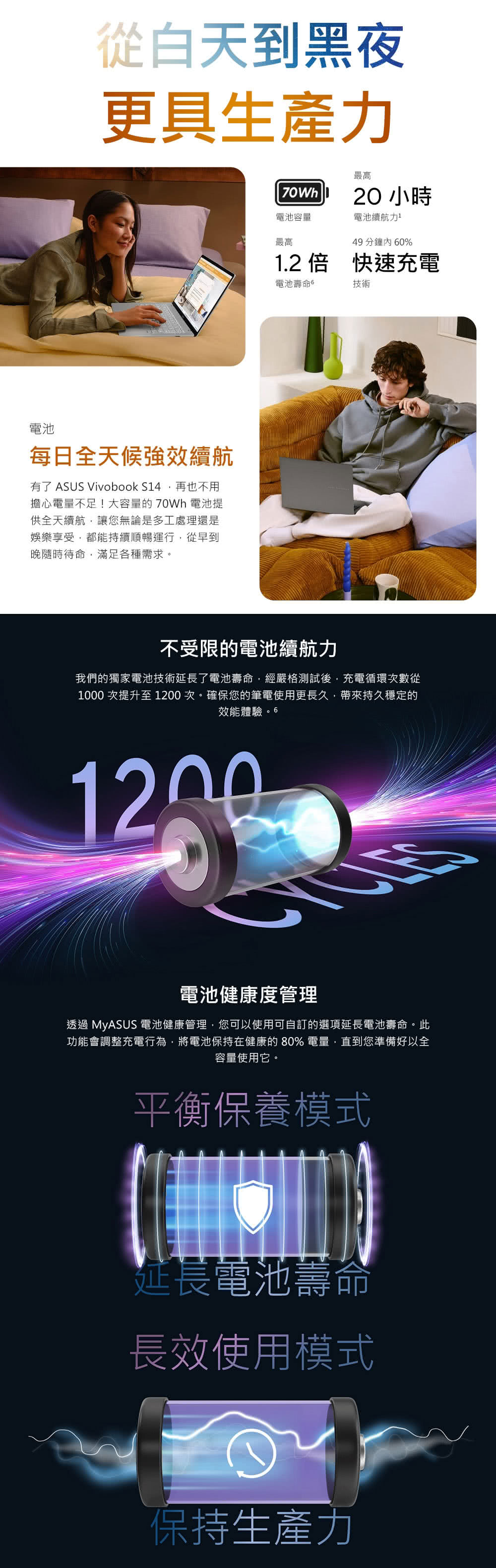 透過 MyASUS 電池健康管理,您可以使用可自訂的選項延長電池壽命。此