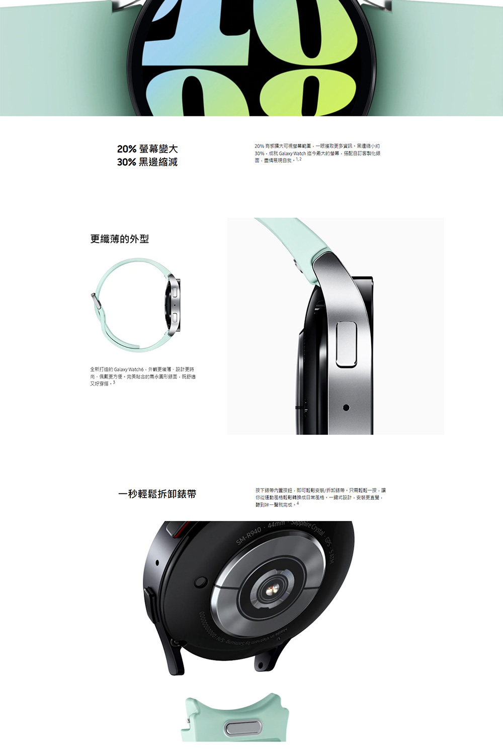 30%,成就 Galaxy Watch 迄今最大的螢幕,搭配自訂客製化錶