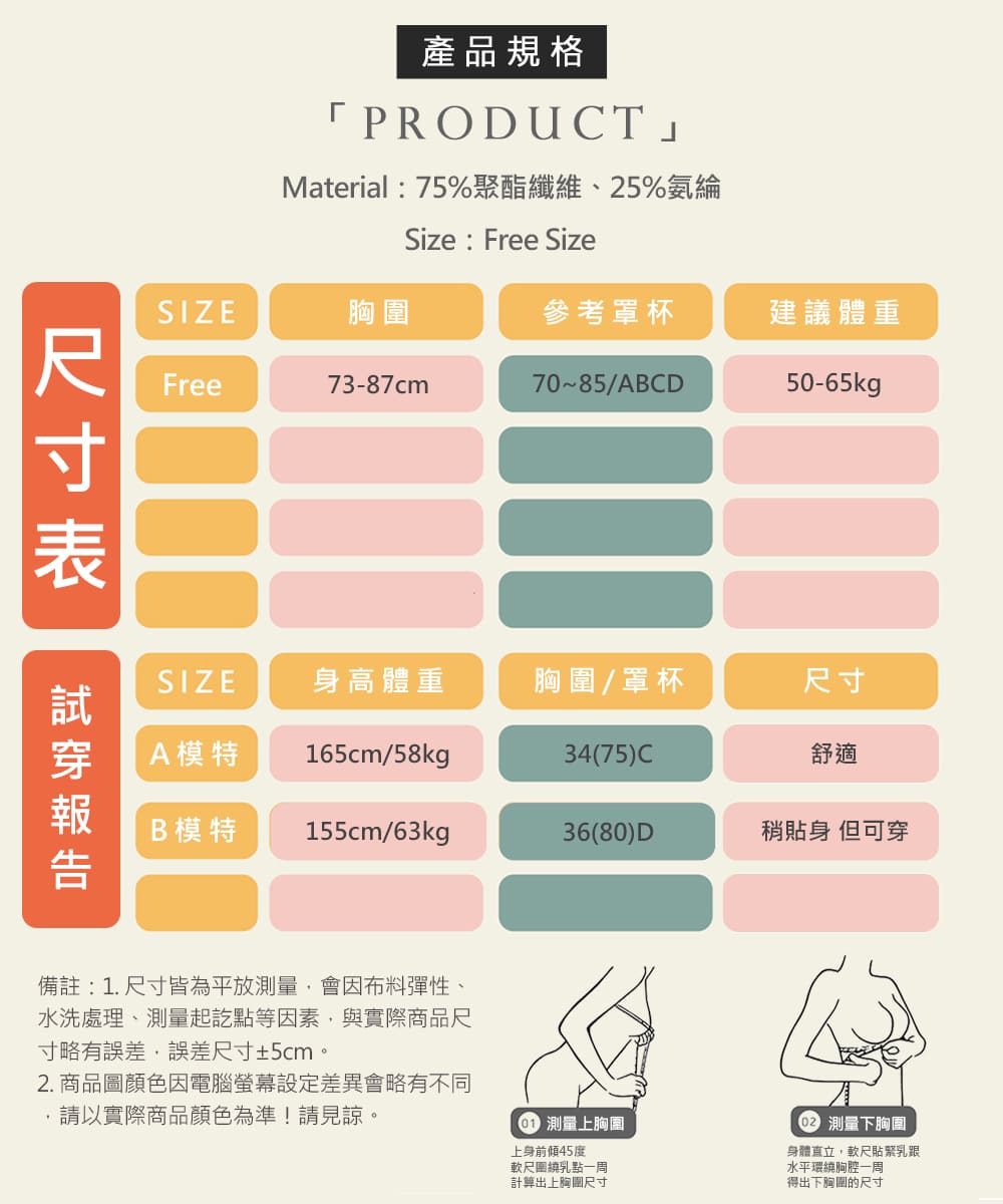 Material 75%聚酯纖維、25%氨綸