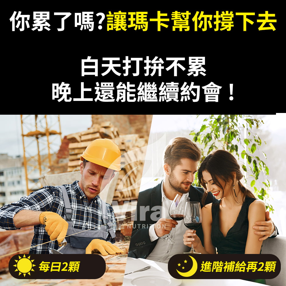 你累了嗎?讓瑪卡幫你撐下去白天打拚不累晚上還能繼續約會!每日2顆ra進階補給再2顆