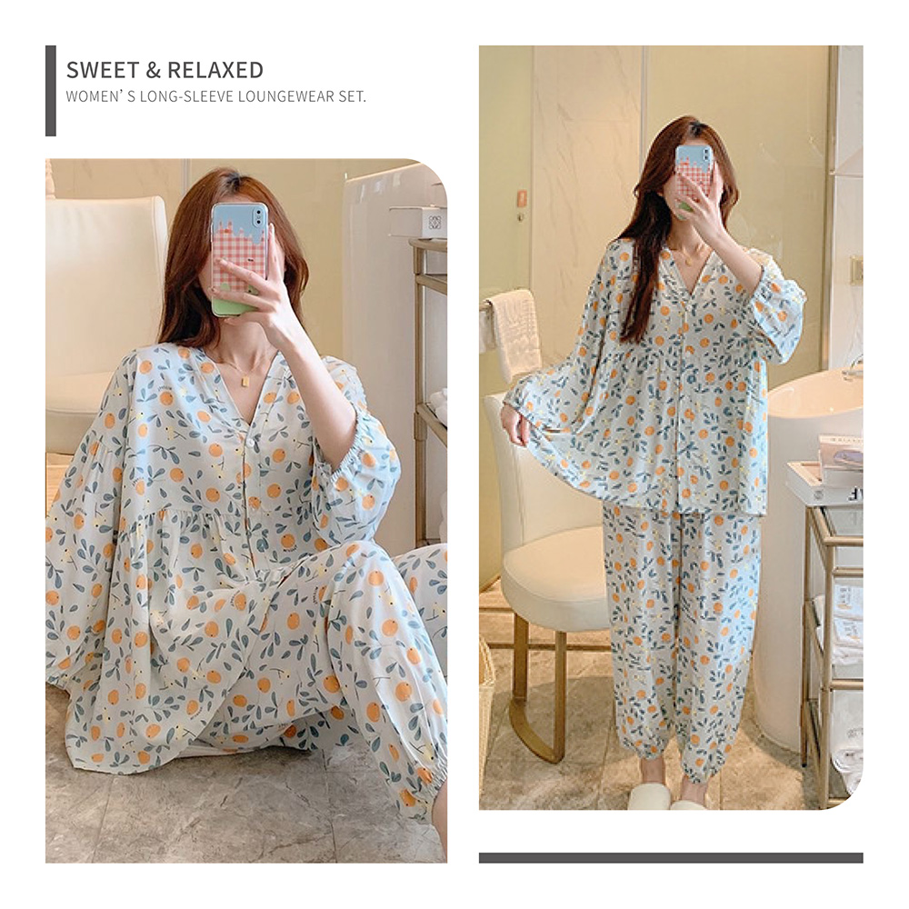 SWEET & RELAXEDWOMENS LONG-SLEEVE LOUNGEWEAR SET.